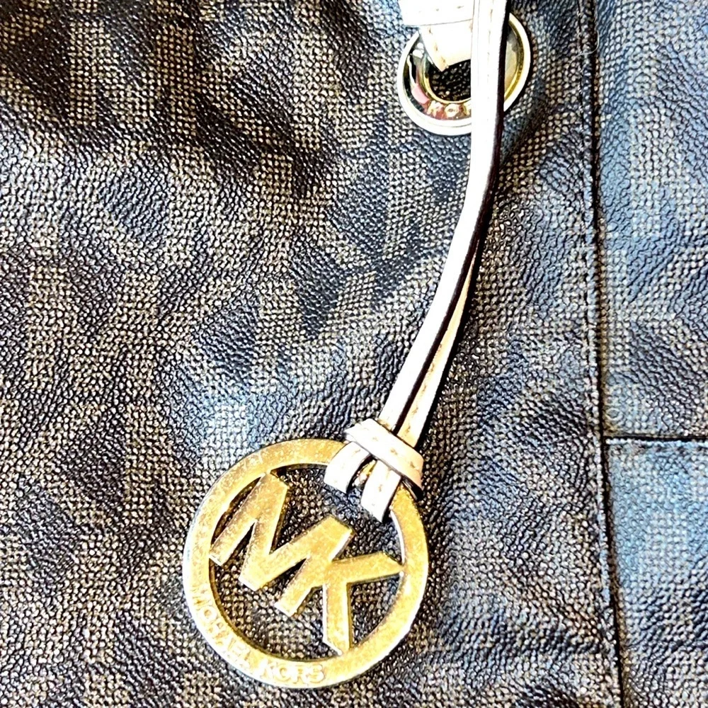 Michael Kors Jet Set Tote Brown Signature Monogram Handbag MK Logo Shoulder Bag - Picture 2 of 12
